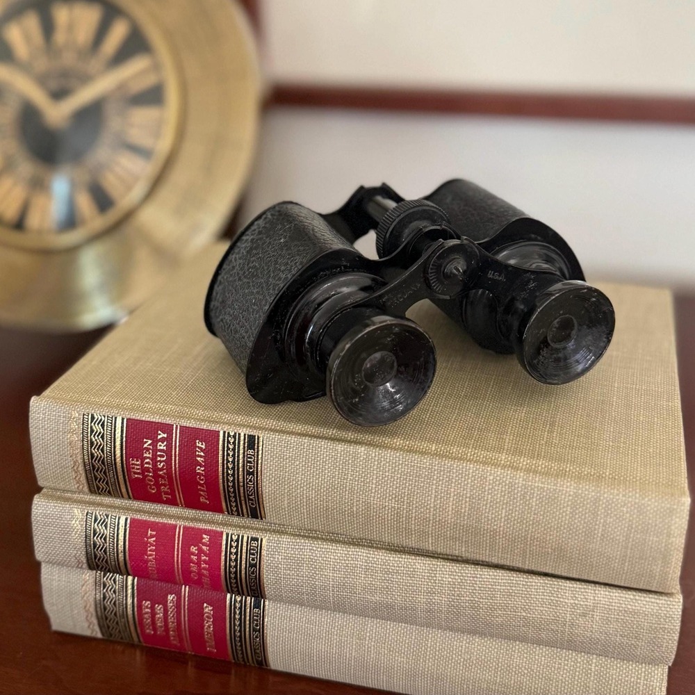 Vintage Opera Glasses Binoculars Black Metal  Trojan USA 1930s 1940s ~ 4.5"